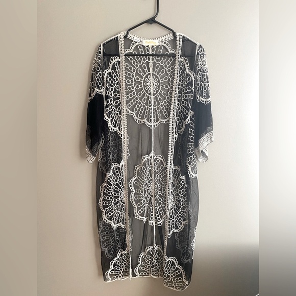 Rebellion Kimono Beach Cover Open Cardigan Embroidered Size M - Picture 1 of 6